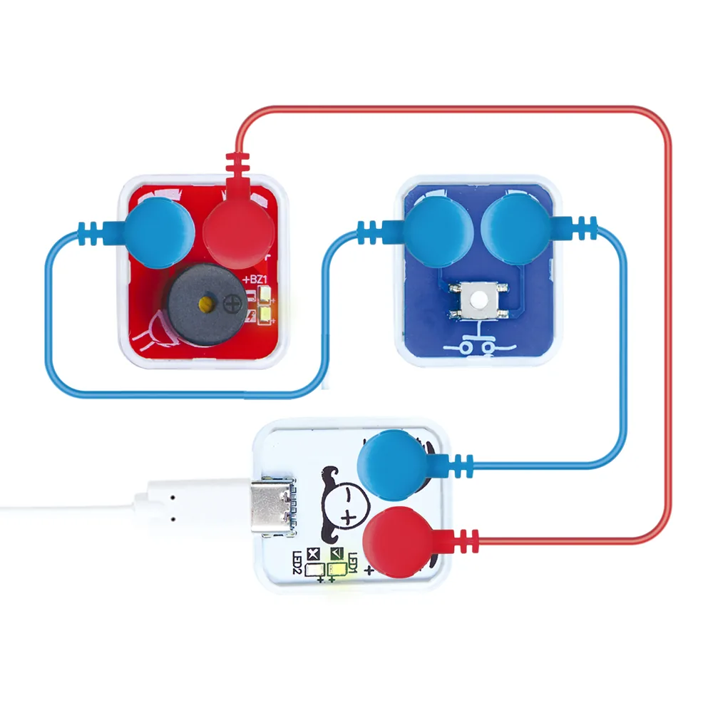 A buzzer circuit closed by a second block