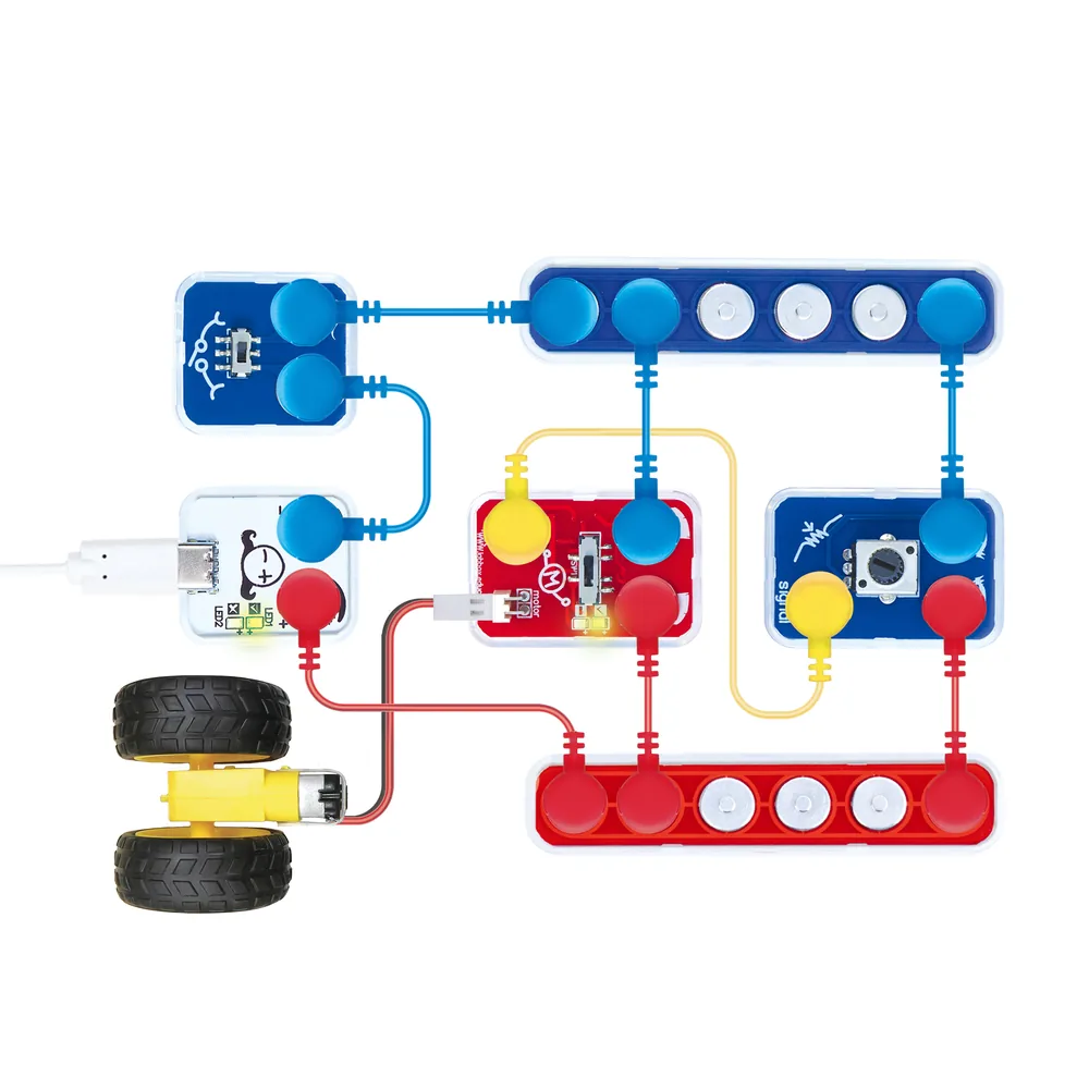 Motor and wheels driven through a switch