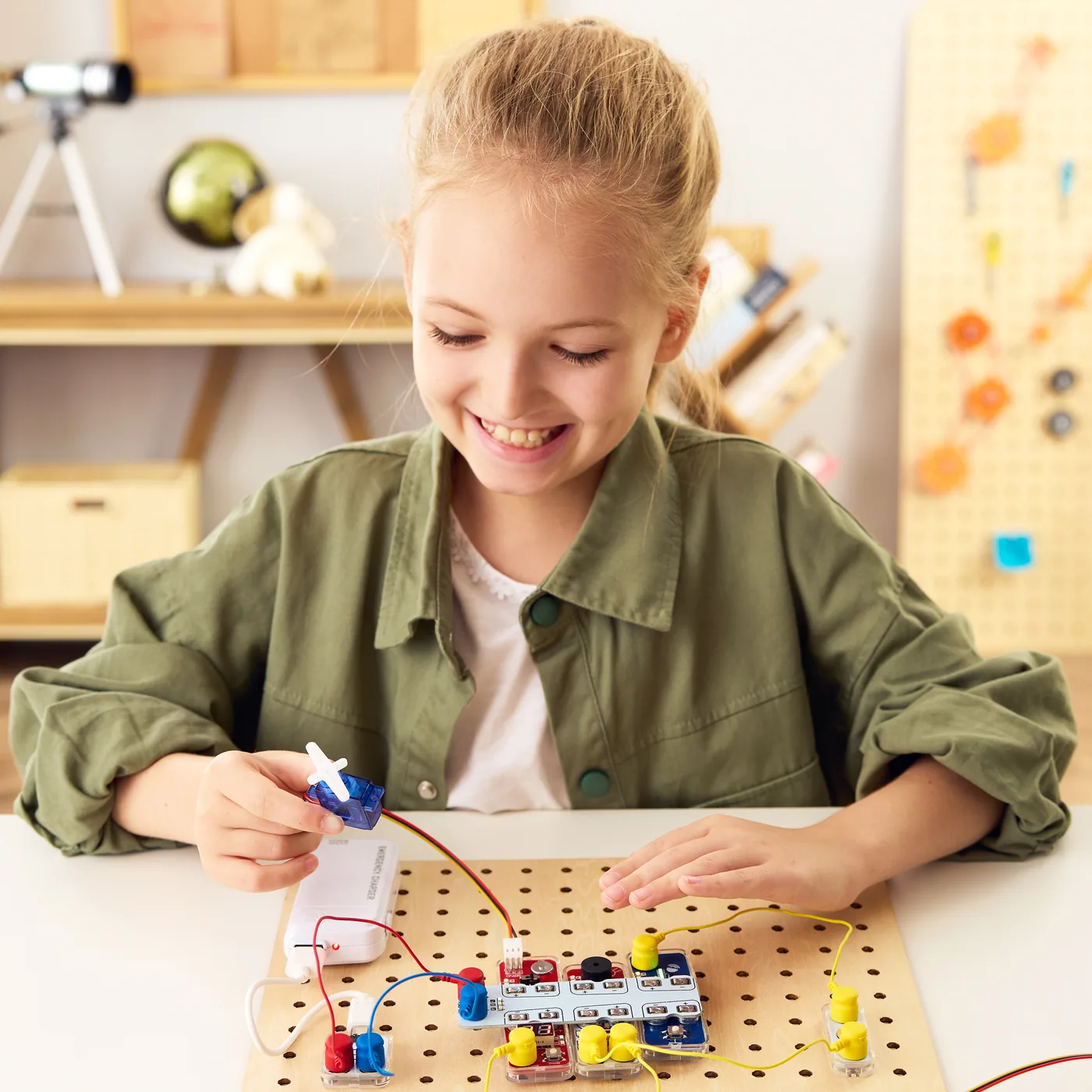 A child building with the Circuit Explorer Pro set