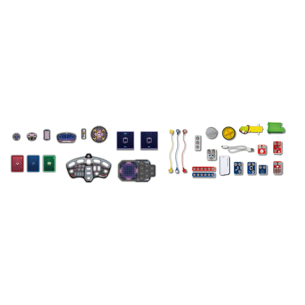The ten Labbox electronic blocks included in the game