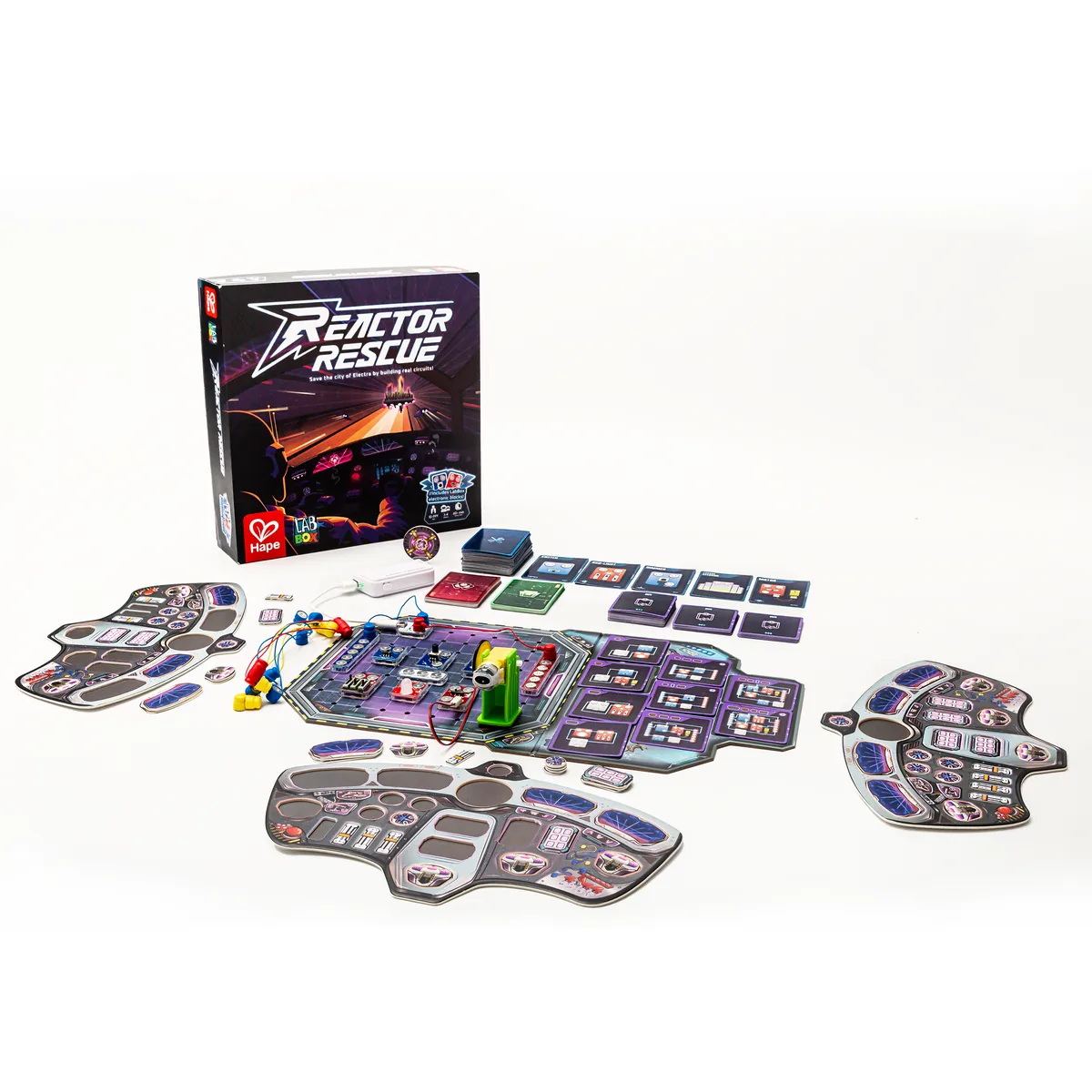 Reactor Rescue box with the challenge cards laid out